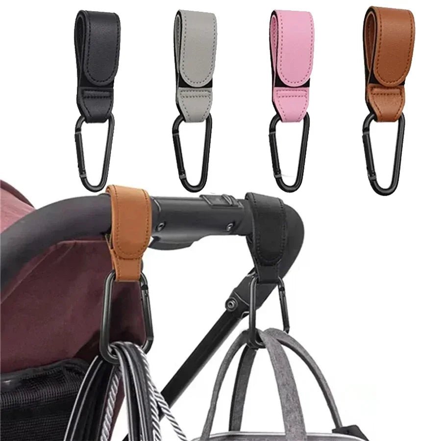 1/2PCS Baby Stroller Hooks - PU Leather Pram Organizer for Diaper Bag Travel Accessories with Climbing Buckle - Baby Bubble