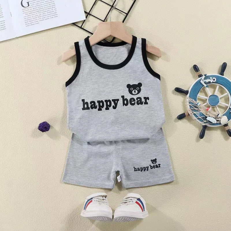 2PCS Children Sets Kids Clothes Vest Suit Summer Children Clothing baby Cotton T-Shirts Shorts Tank Top Boys Girls Sleeveless - Baby Bubble
