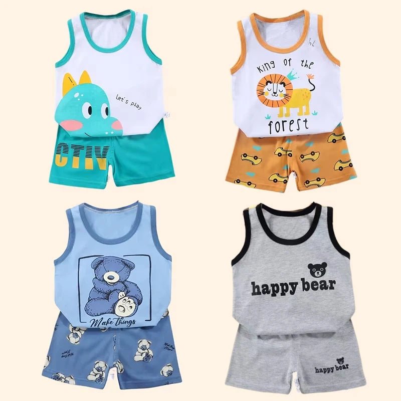 2PCS Children Sets Kids Clothes Vest Suit Summer Children Clothing baby Cotton T-Shirts Shorts Tank Top Boys Girls Sleeveless - Baby Bubble