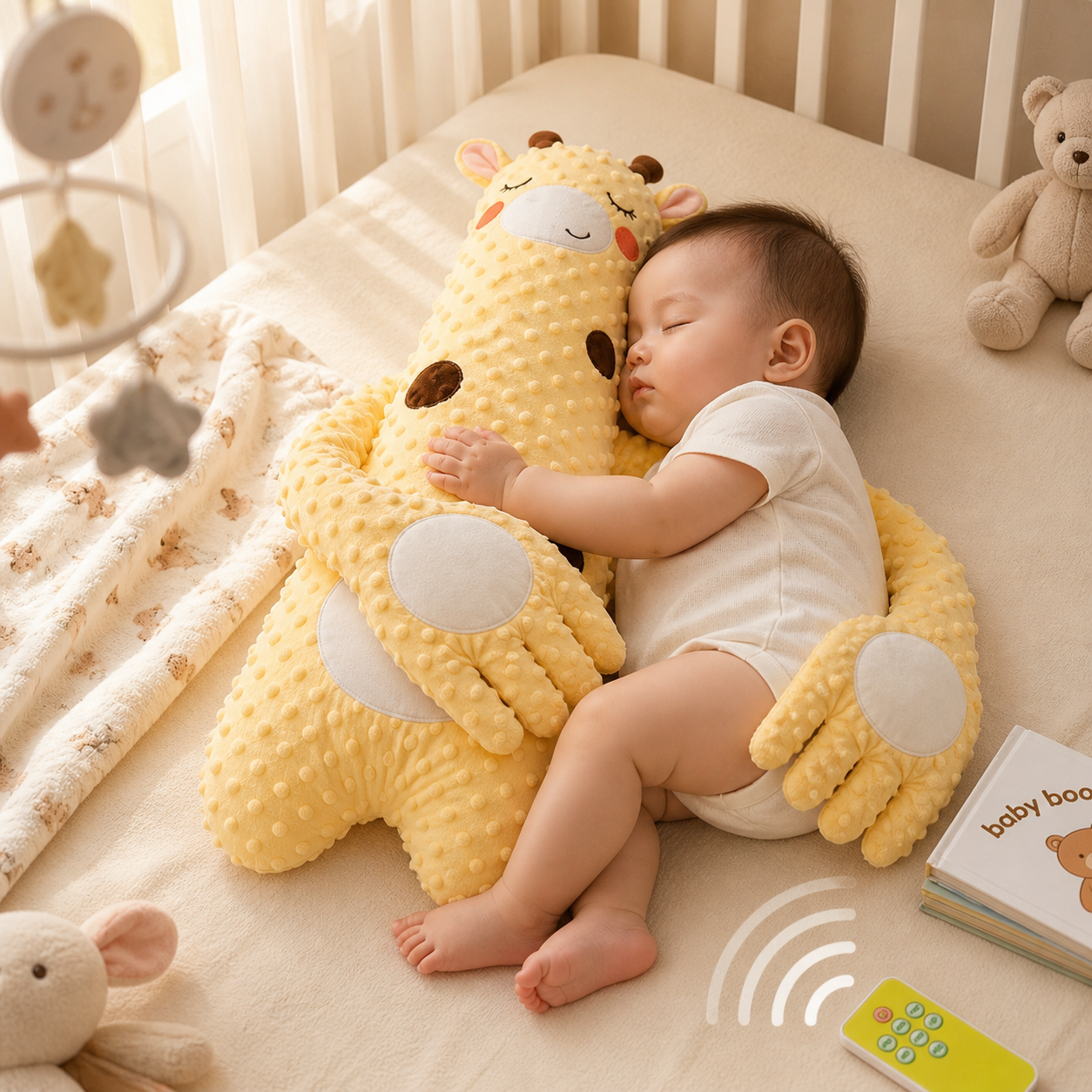 Baby Bubble bed sleep patting pillow with remote control, designed to soothe infants with gentle vibrations and calming features.