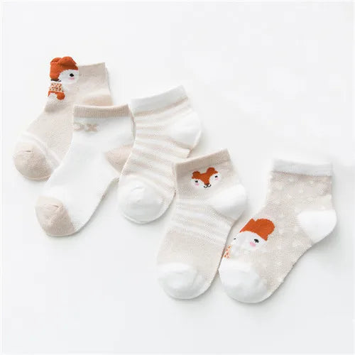 Set of 5 baby socks for boys and girls, cotton mesh infant socks for newborns and toddlers, Baby Bubble brand.
