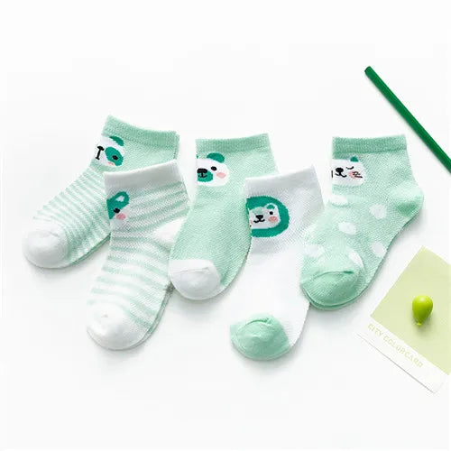Five pairs of Baby Bubble infant baby socks in cotton mesh for boys and girls, suitable for newborns and toddlers.