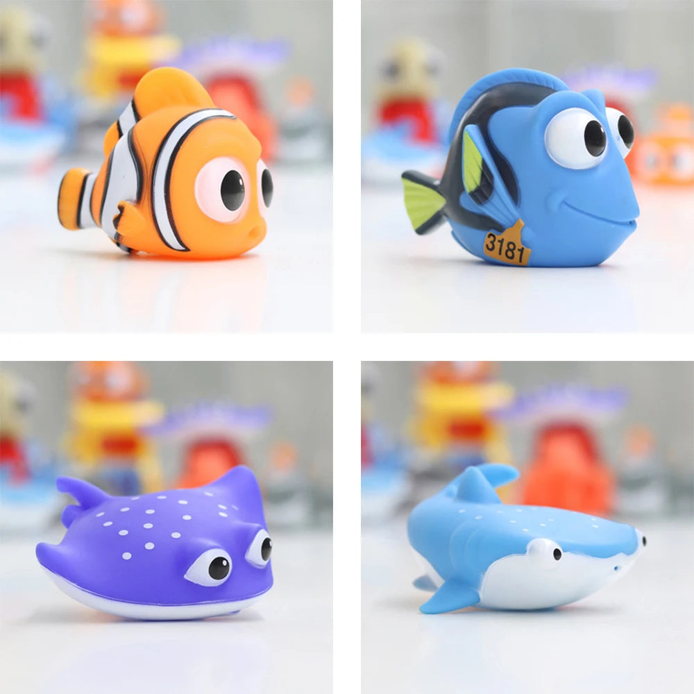Baby Bubble squeaky and floatable animal bath toys set with colorful squirt toys for babies in a playful water scene.