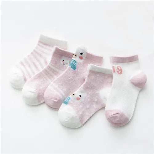 Five pairs of Baby Bubble cotton mesh infant baby socks for boys and girls, suitable for newborns and toddlers.