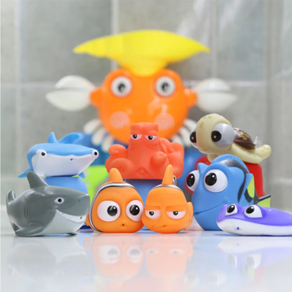 Baby Bubble baby bath squirt toys set with squeaky, float animal toys including a duck and whale in vibrant colors.