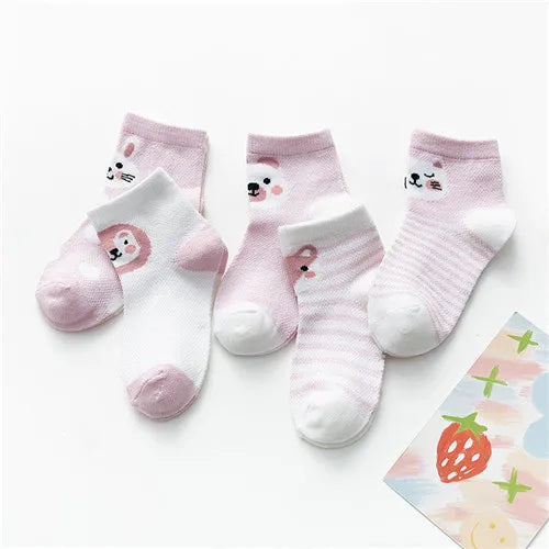 Set of five pairs of Baby Bubble cotton mesh infant socks for boys and girls, suitable for newborns and toddlers.