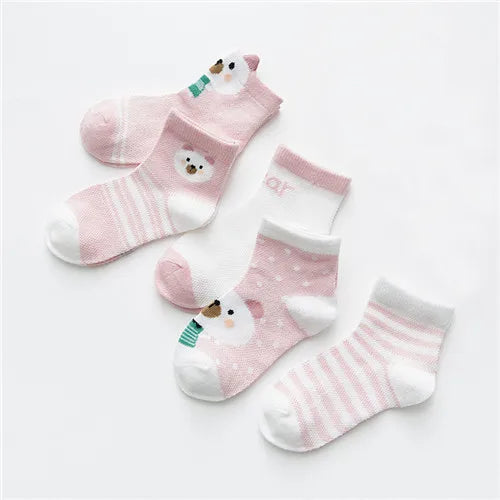 Set of 5 pairs of Baby Bubble cotton mesh infant socks for boys and girls, suitable for newborns and toddlers.