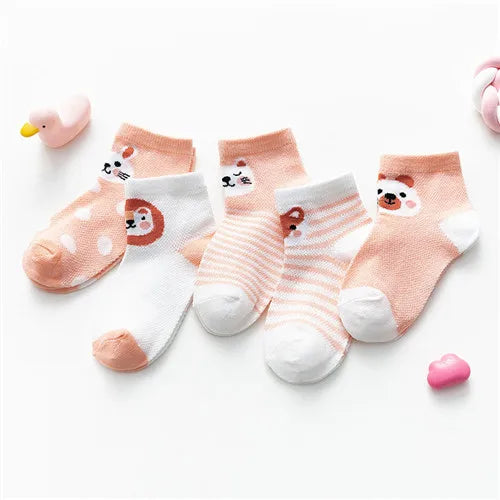 Set of five pairs of Baby Bubble infant socks for boys and girls, soft cotton mesh, suitable for newborns and toddlers.