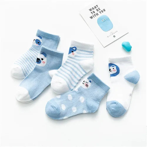 Set of 5 pairs of Baby Bubble cotton mesh infant baby socks for boys and girls, suitable for newborns and toddlers.
