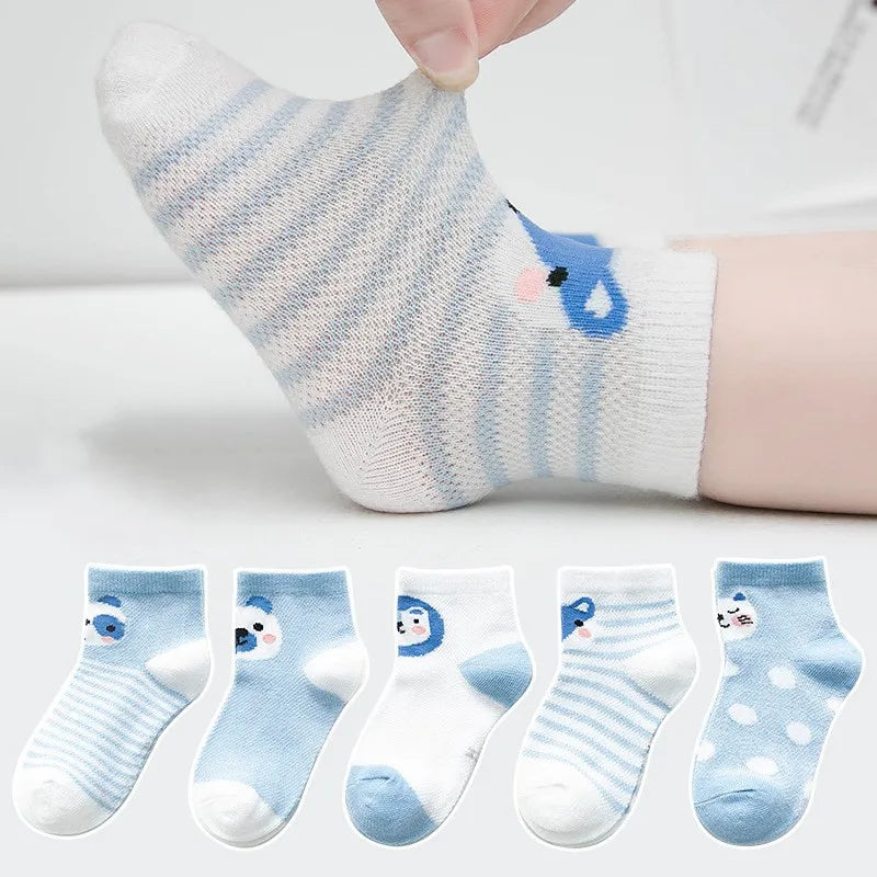 Set of five pairs of Baby Bubble infant baby socks for boys and girls, soft cotton mesh, suitable for newborns and toddlers.