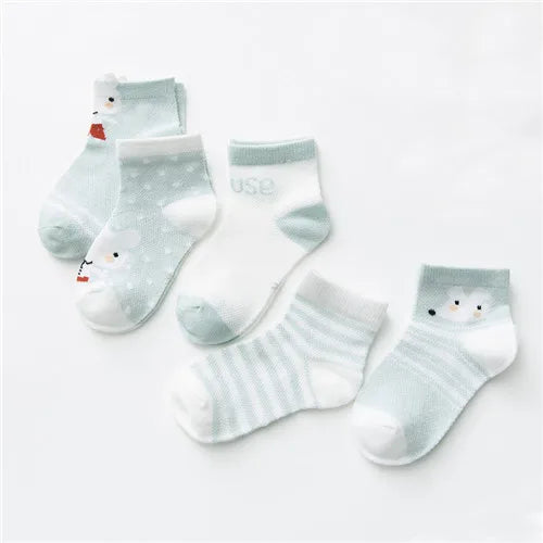 Set of five pairs of Baby Bubble cotton mesh infant socks for boys and girls, suitable for newborns and toddlers.