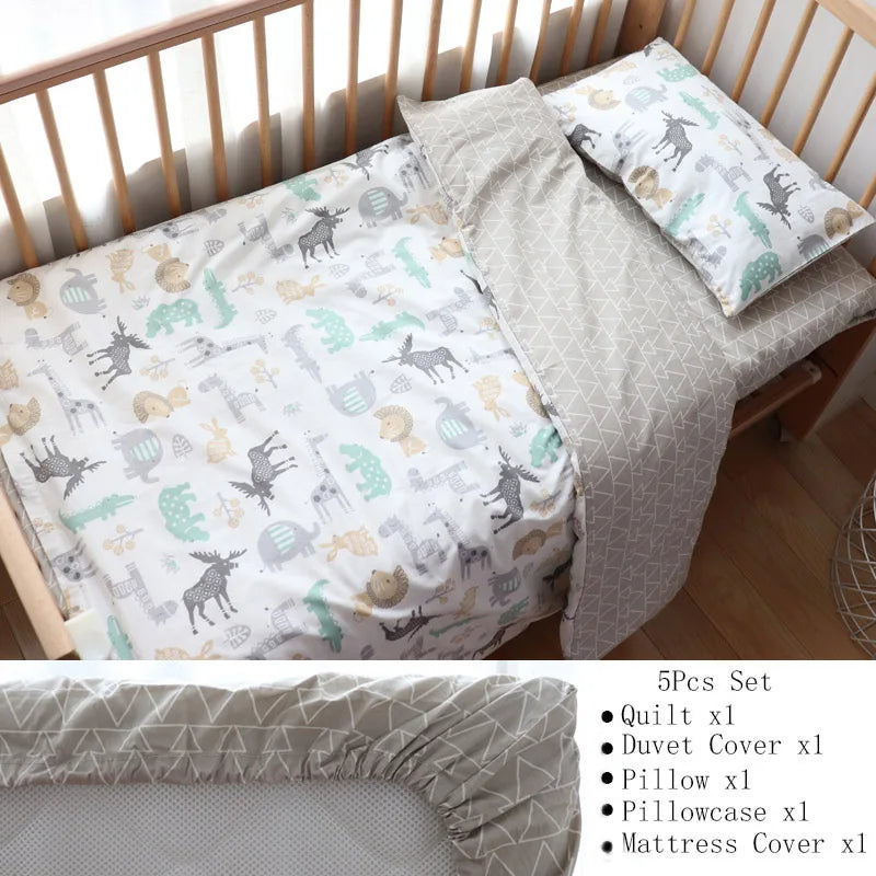 Soft cotton baby crib bedding set from Baby Bubble, including nursery bundle with cozy, pastel-colored sheets and bedding accessories.