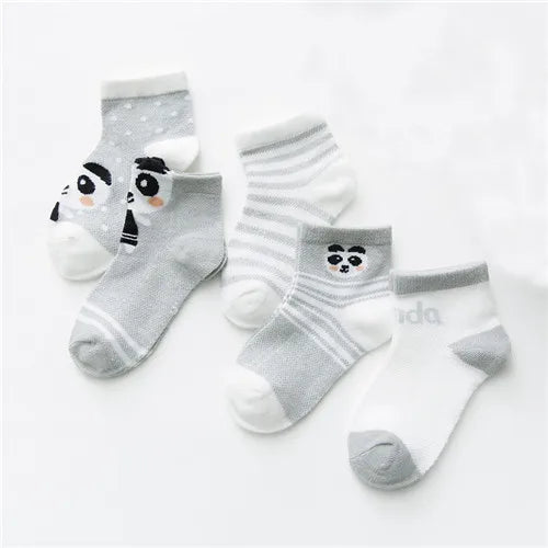 Set of 5 pairs of Baby Bubble cotton mesh infant socks for boys and girls, suitable for newborns and toddlers, soft and comfortable.