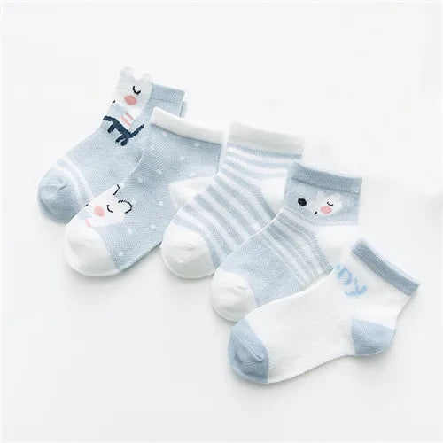 Five pairs of Baby Bubble cotton mesh infant baby socks for boys and girls, suitable for newborns and toddlers.