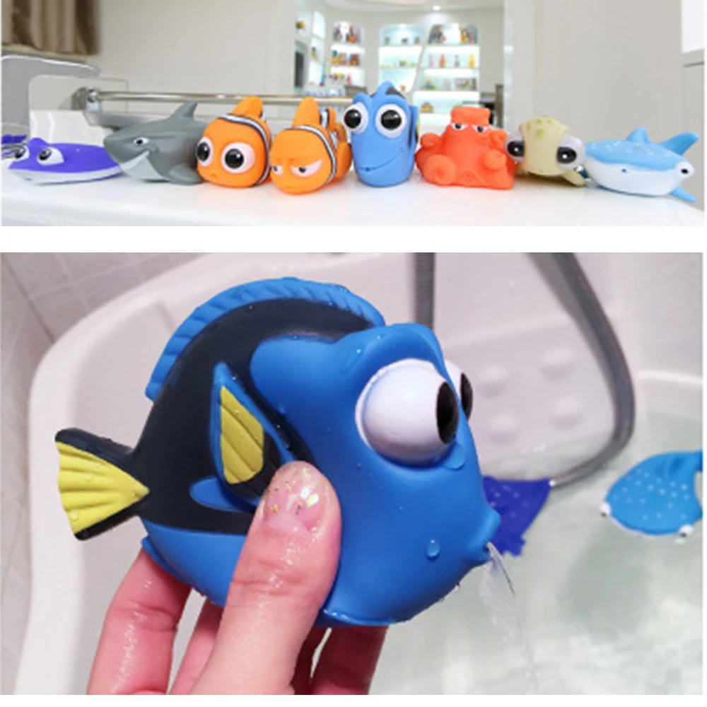 Baby Bubble squeaky float animal bath toys set featuring colorful, soft plastic animals for infants to play with during bath time.