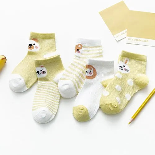 Set of 5 pairs of Baby Bubble cotton mesh infant socks for boys and girls, suitable for newborns and toddlers.