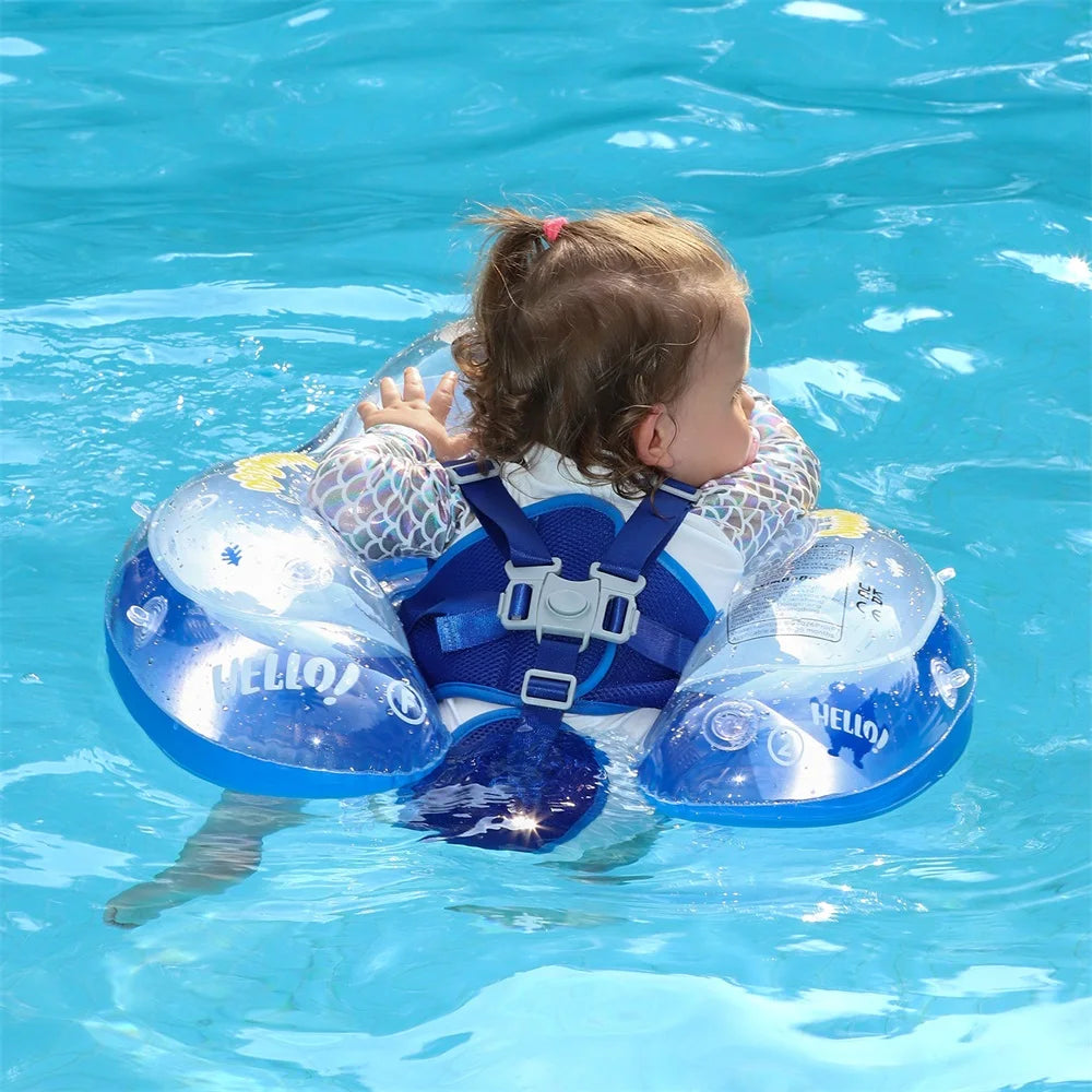 Baby Bubble inflatable baby float ring with colorful designs, perfect for safe swimming in pools for infants.