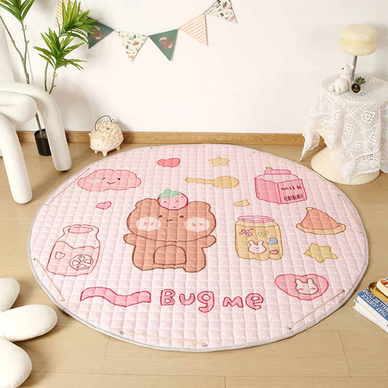 Round Baby Bubble play mat, 150cm foldable cartoon floor rug with colorful animal designs for infants and toddlers.