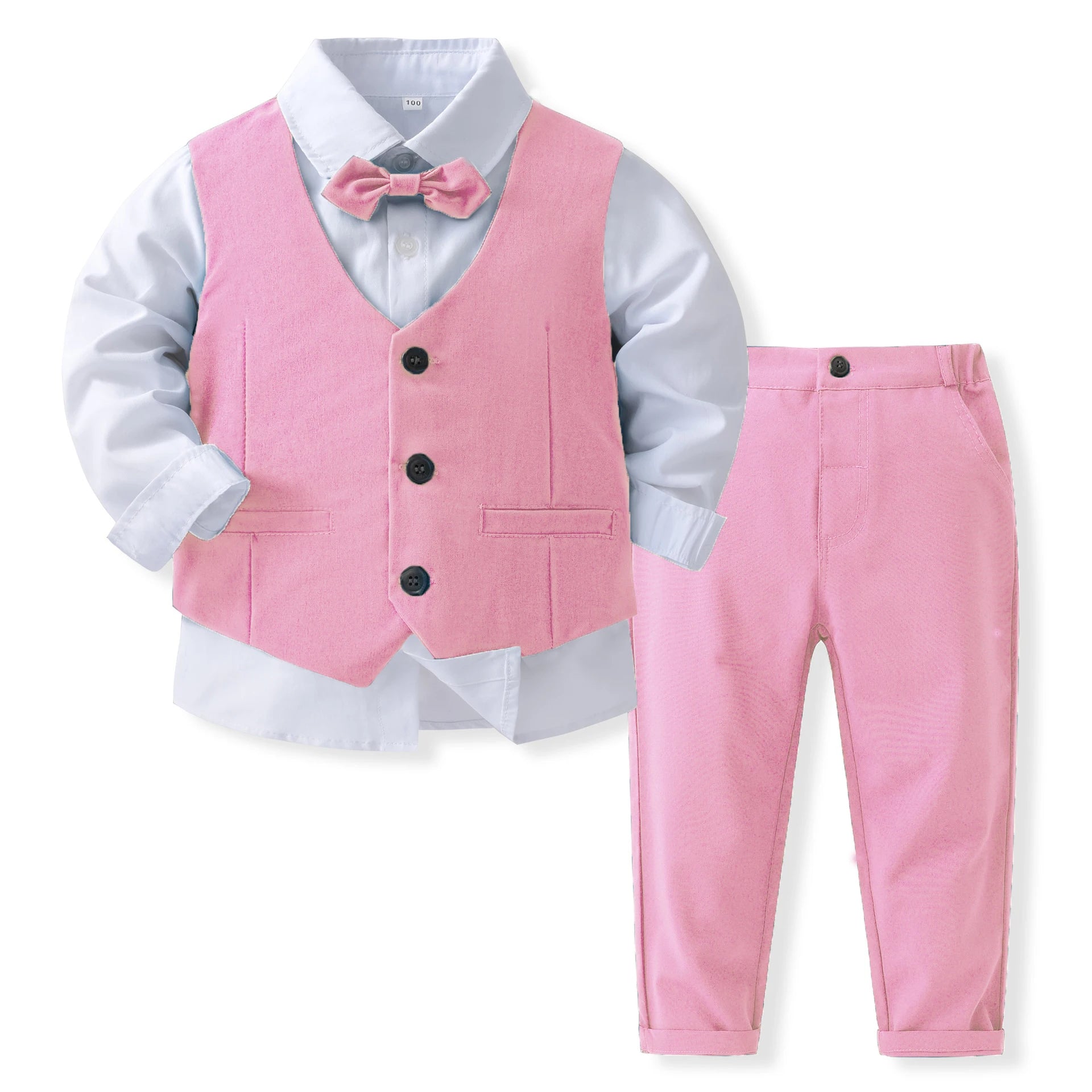 Baby boy in a smart navy gentleman suit, stylish birthday outfit by Baby Bubble, with bow tie and tailored blazer.