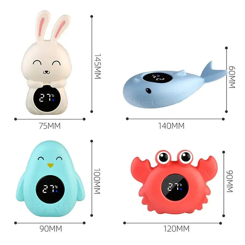 Baby Bubble floating digital bath thermometer showing water temperature in a baby's bath for safe water levels.