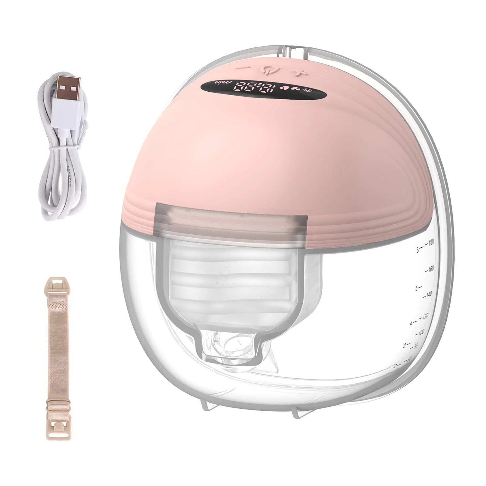 Baby Bubble wearable breast pump, silent electric portable device with soft silicone flanges for discreet breastfeeding on the go.
