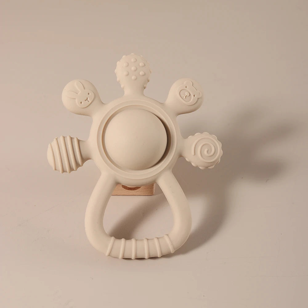 Baby Bubble Baby Bunny Palm Rattle Teether with soft plush bunny shape and chew-friendly design for soothing comfort.