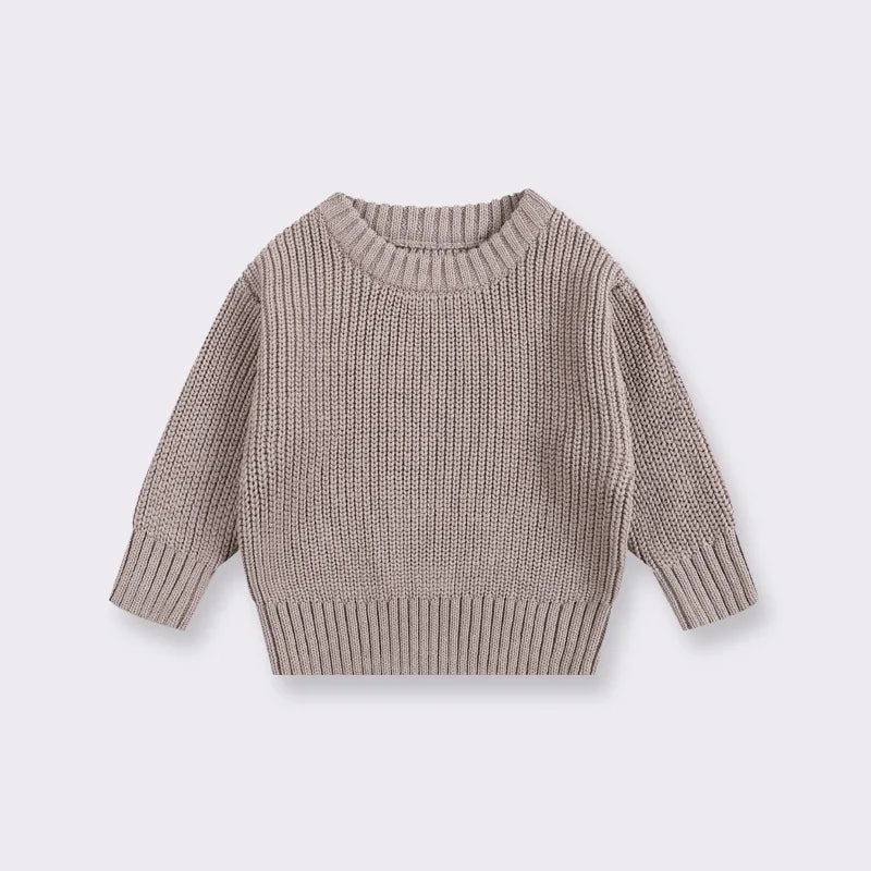 Baby Bubble baby knit pullover sweater in warm, thick fabric for 0-6 months, featuring soft, cozy knit texture.