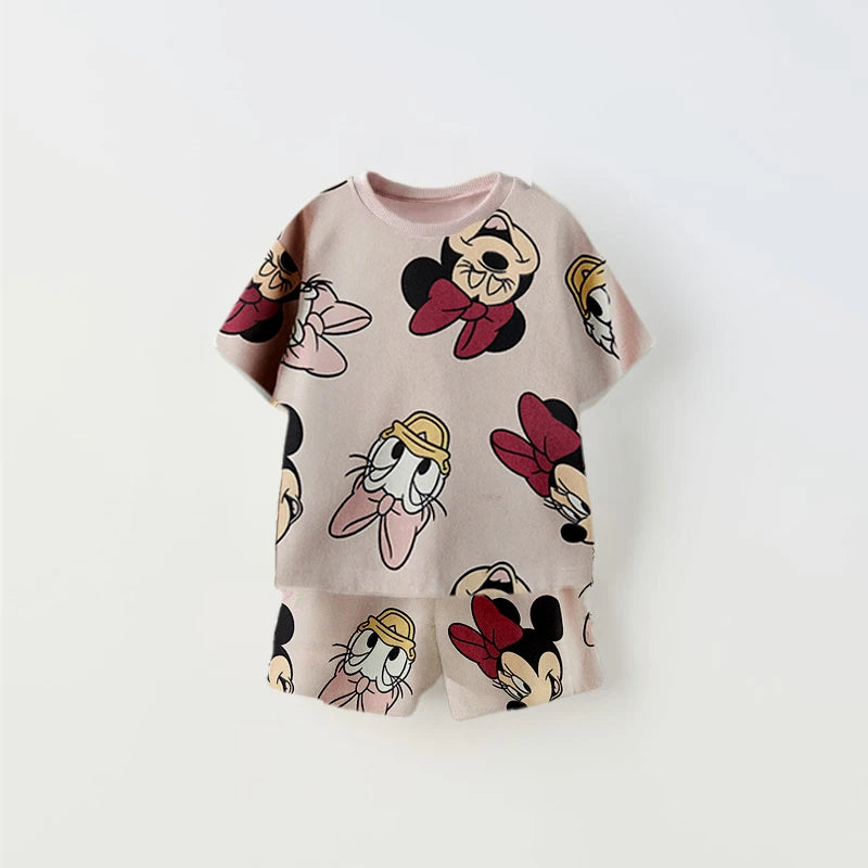 Baby Bubble cartoon print kids' two-piece T-shirt and shorts set featuring Donald Duck full print, short sleeves, and comfortable fit.