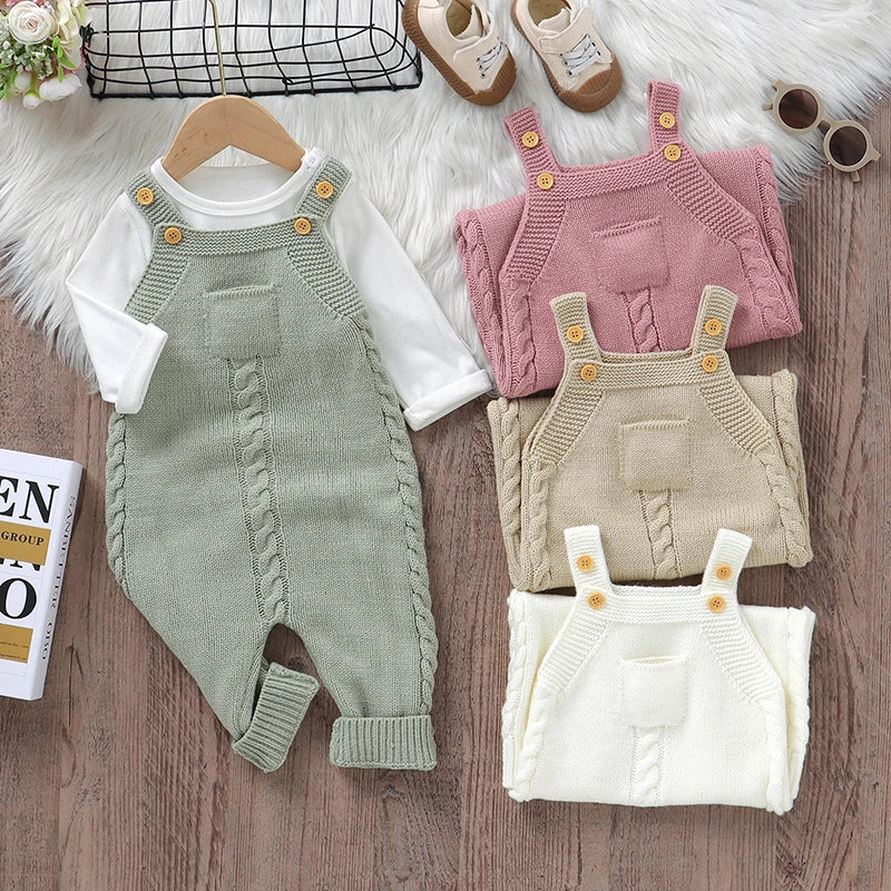 Baby Bubble sleeveless knitted romper, all-season essential, showing soft, cozy fabric and cute sleeveless design for infants.