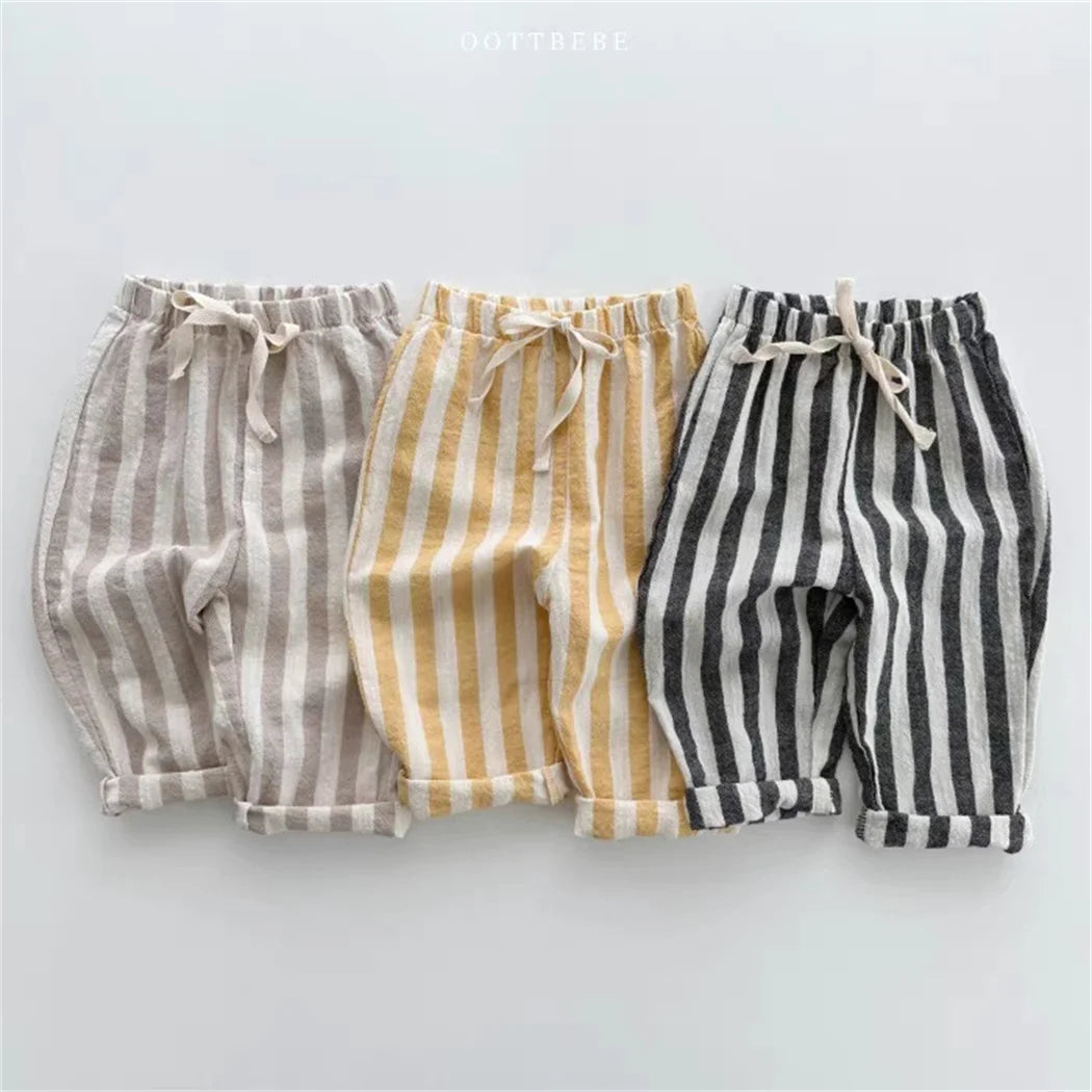 Toddler pants by Baby Bubble, comfortable striped trousers for toddlers, featuring soft fabric and colorful horizontal stripes.