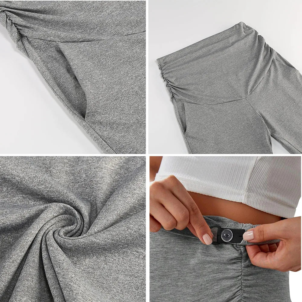 Comfortable maternity wide-leg pants from Baby Bubble with over-belly design, perfect for stylish over-belly maternity wear.