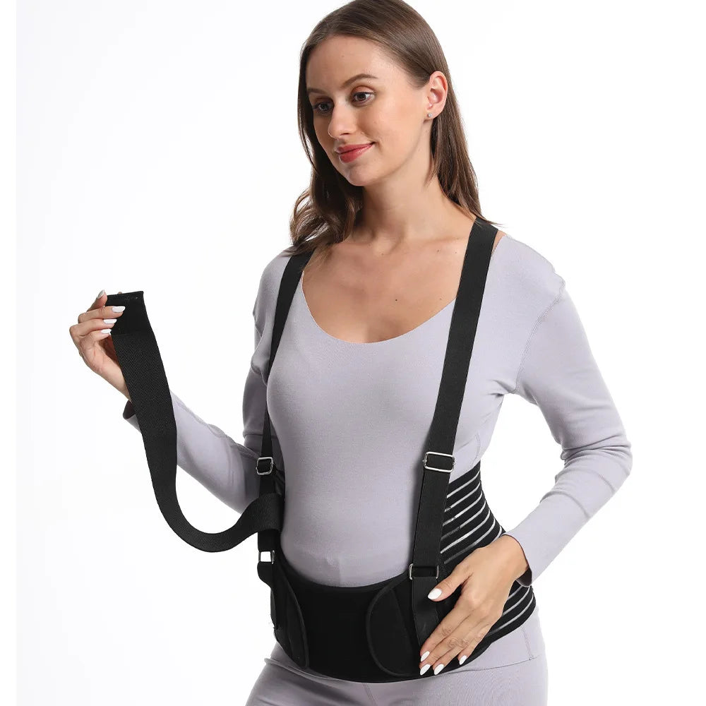 Baby Bubble maternity back support brace with adjustable lumbar relief, designed to provide comfortable support during pregnancy.