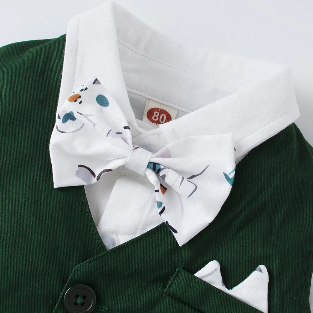 Baby Bubble 1st birthday boy suit featuring a formal vest, perfect for ages 3 to 24 months, in a classic, stylish design.