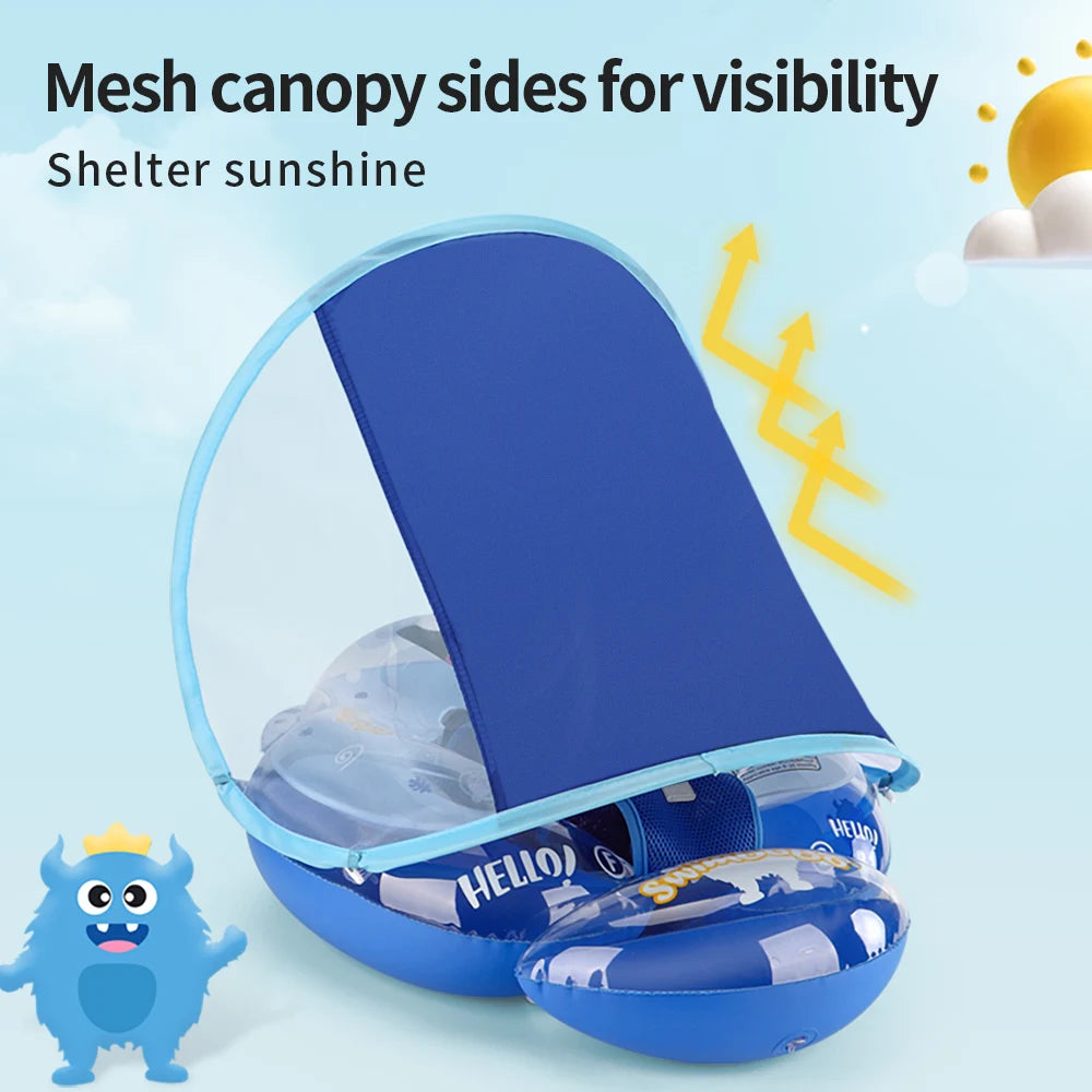Inflatable Baby Bubble float ring for babies in bright blue with safety straps, designed for pool swimming and water play.