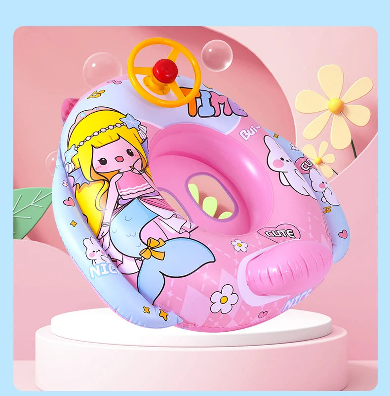 Baby Bubble inflatable swimming ring with cute animal steering wheel for babies, designed for water play and safety.