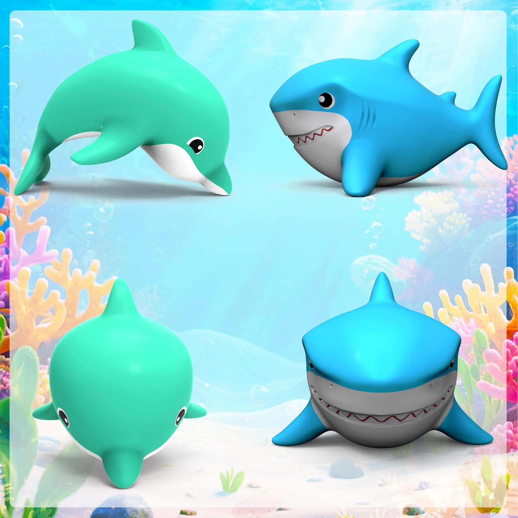 Baby Bubble sea animal bath toy set with 8 mould-resistant water toys, featuring colorful sea creatures for bath time fun.