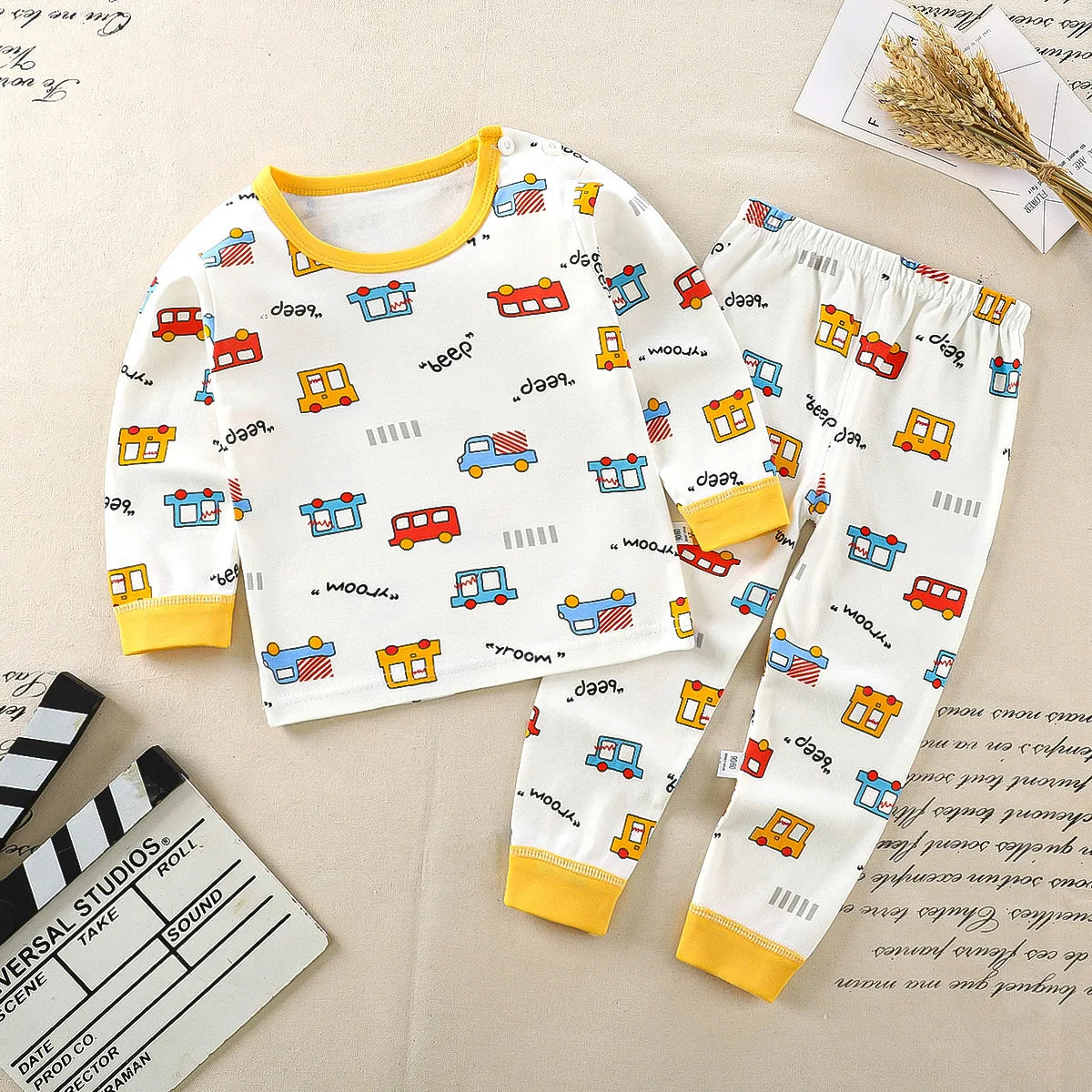 Children's kids clothing set by Baby Bubble featuring cartoon print pajamas with pants, suitable for boys and girls in autumn winter sleepwear.