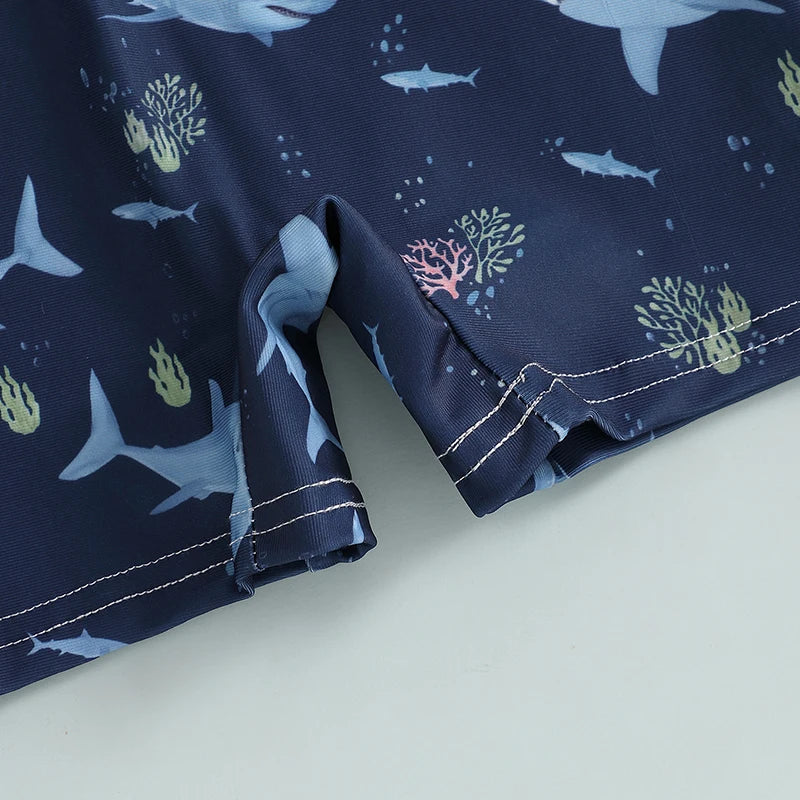 Baby Bubble shark print long sleeve rash guard for babies with zip-up front, lightweight UV protection and comfortable fit.