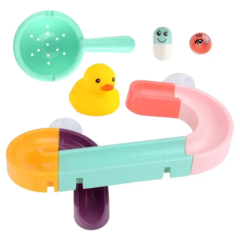 Baby Bubble DIY assembling track slide with suction cups, duck water toys for bath time, fun bath tub toys for children