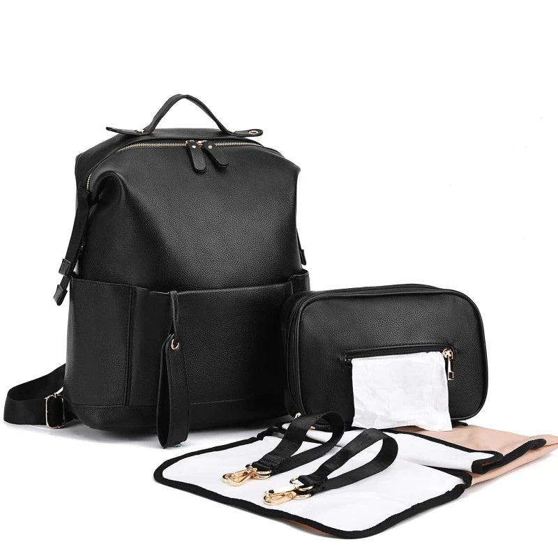 Large Baby Bubble leather diaper bag backpack with spacious compartments and sturdy handles for parents on the go.