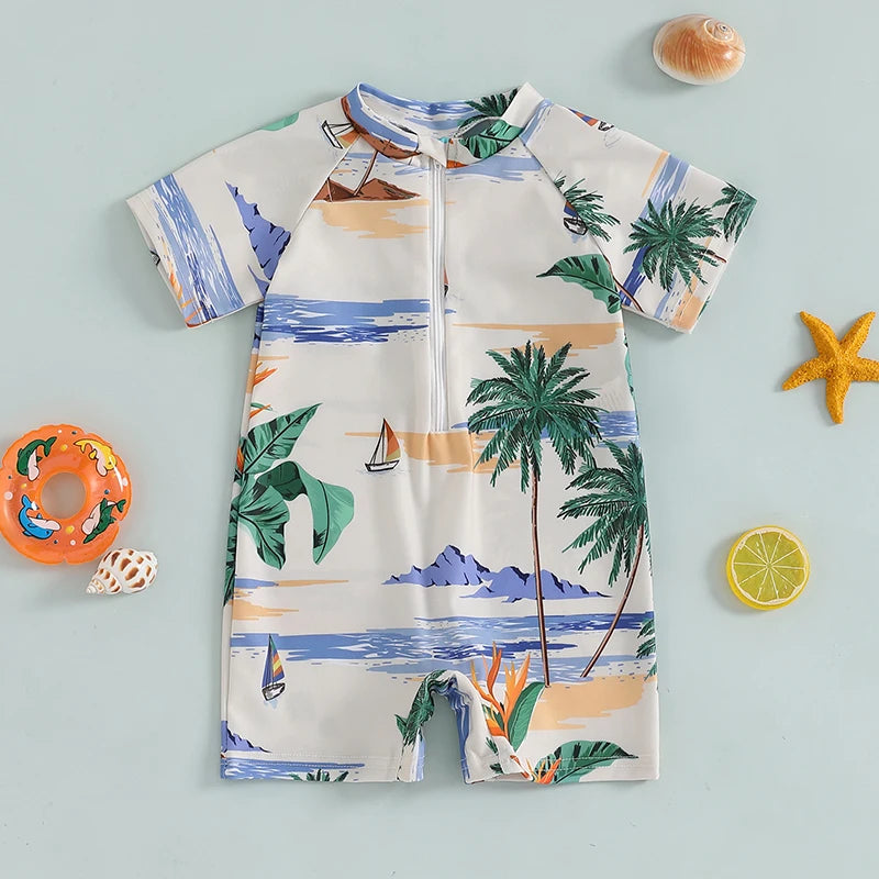 Baby Bubble shark print long sleeve zip-up rash guard for babies, featuring a fun shark design and UV protection.