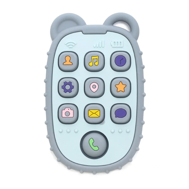Baby Bubble baby phone-shaped silicone teether with colorful, soft chew toy designed to soothe and entertain infants.
