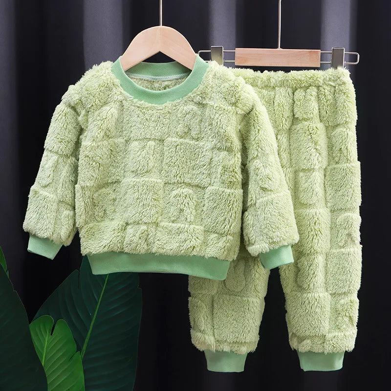 Baby Bubble children's winter flange pajamas suit for boys and girls, featuring velvet fabric and warm, cozy design.