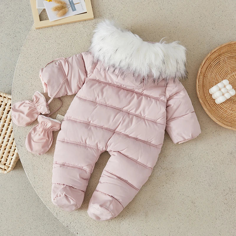 Baby Bubble hooded winter snowsuit for babies, featuring a puffer design and cozy insulation for cold weather.
