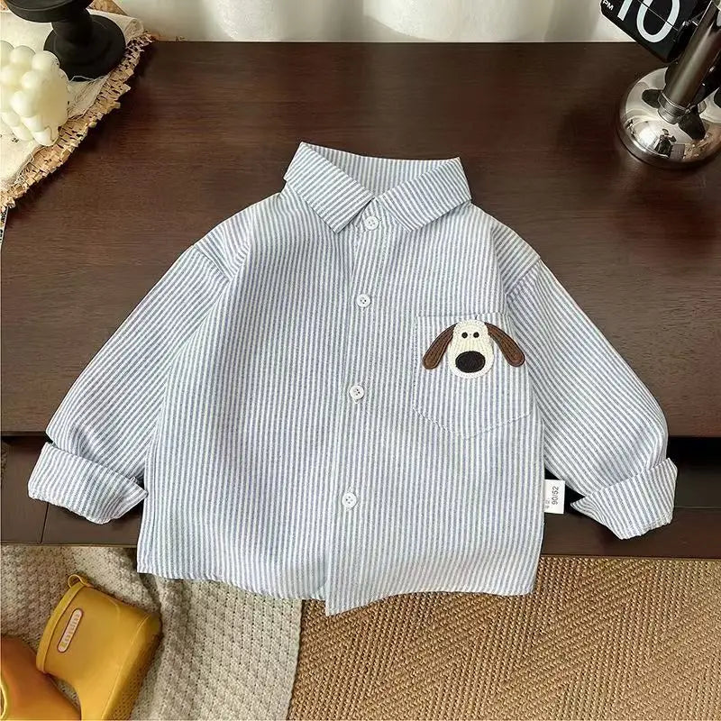 Baby Bubble long sleeve kids' shirt with pastel pink and white stripes, suitable for toddlers aged 1 to 4 years.