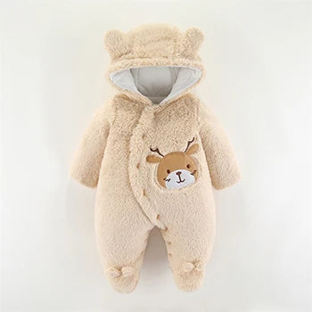 Baby Christmas Elk Romper by Baby Bubble, cozy holiday jumpsuit for infants featuring festive elk print and soft fabric.