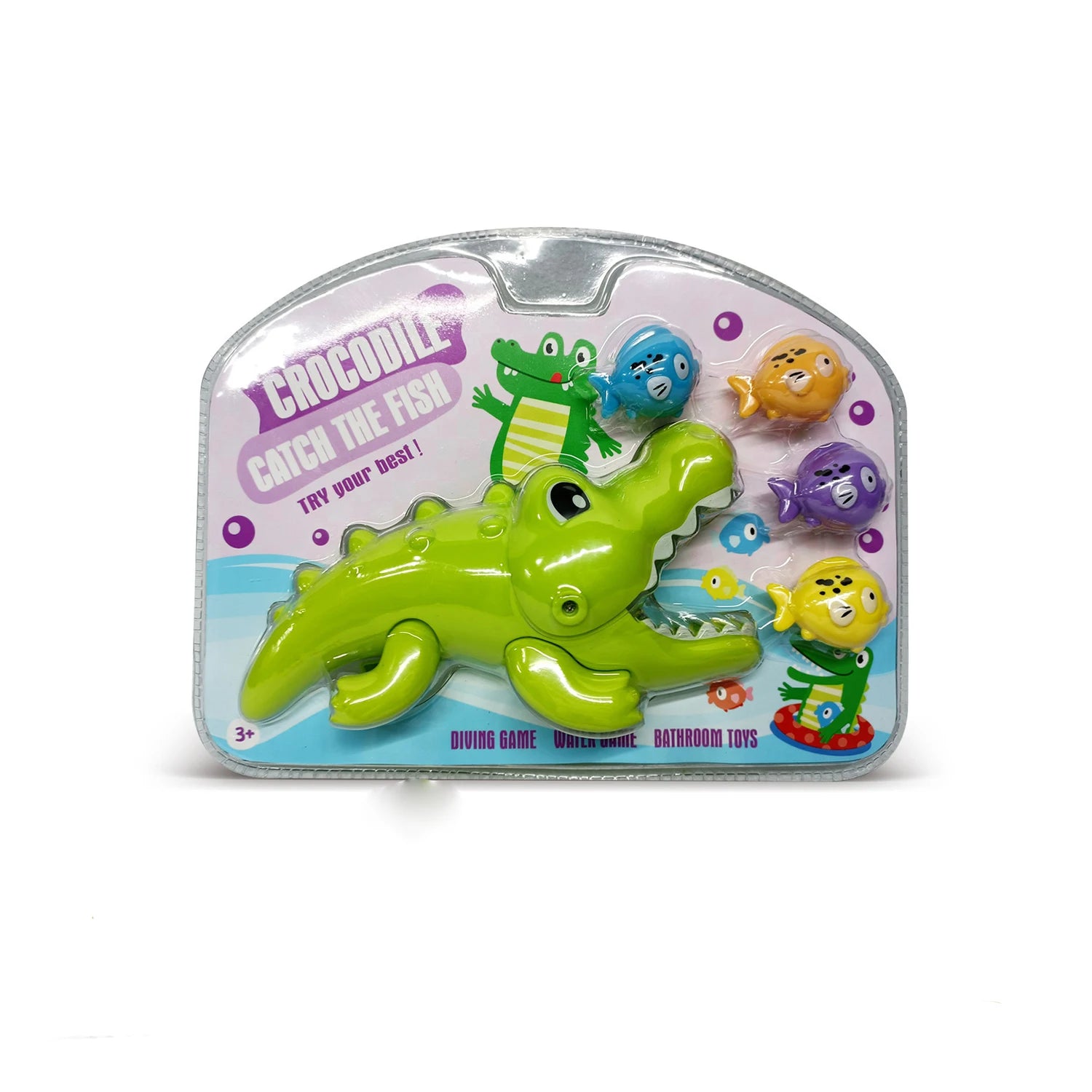 Colorful Baby Bubble kids crocodile bath toy with open mouth and water splashes, designed for fun water play during bath time.