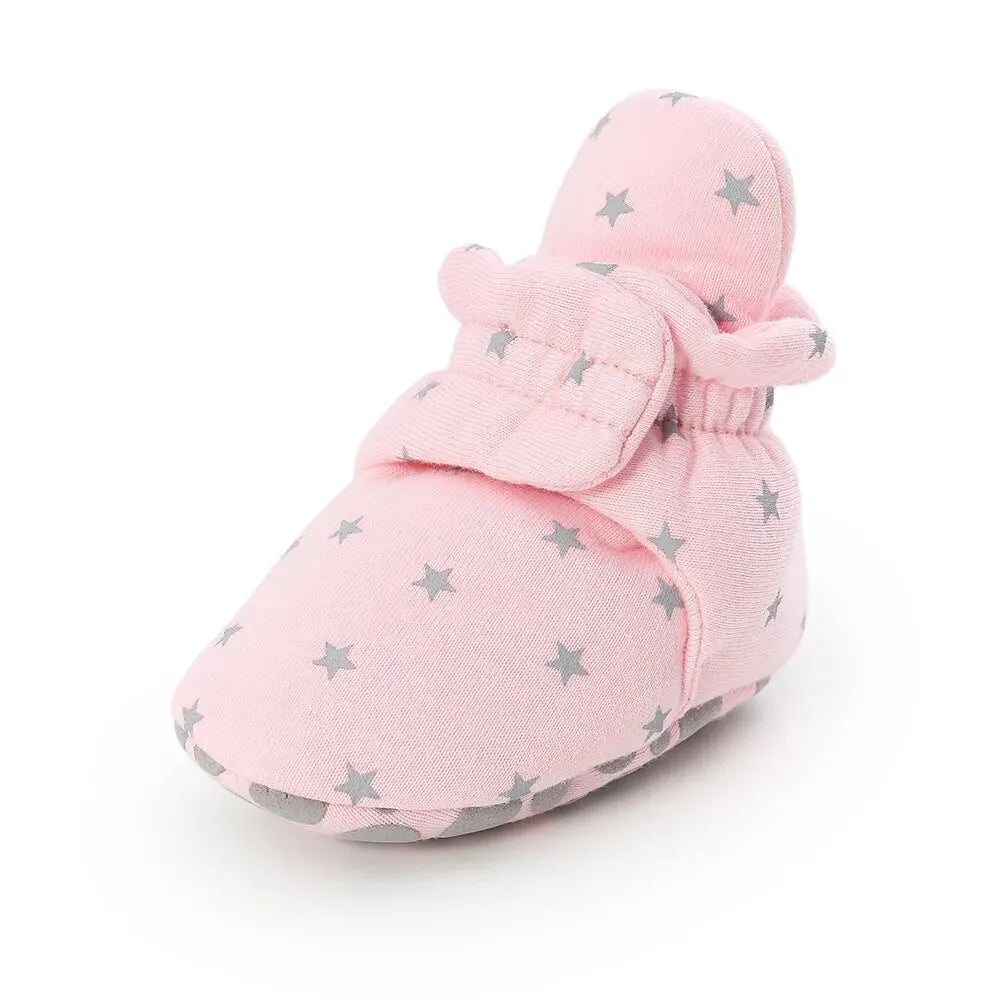 Baby Bubble soft anti-slip star booties, baby first walker shoes with comfortable design and star details for early walking support.