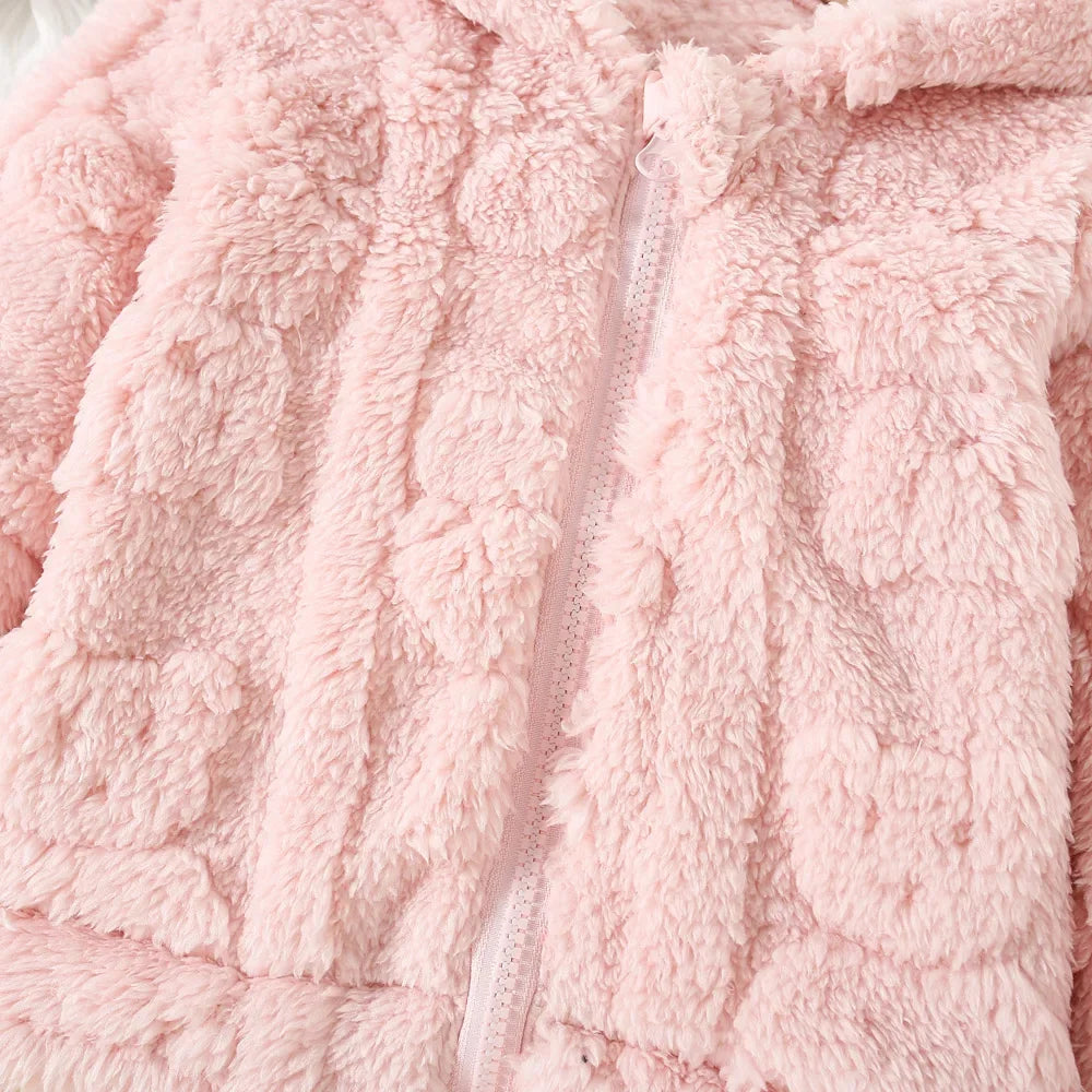 Baby Girl Winter Lambswool Coat by Baby Bubble, cute warm outwear with cozy lambswool fabric, perfect for cold weather.