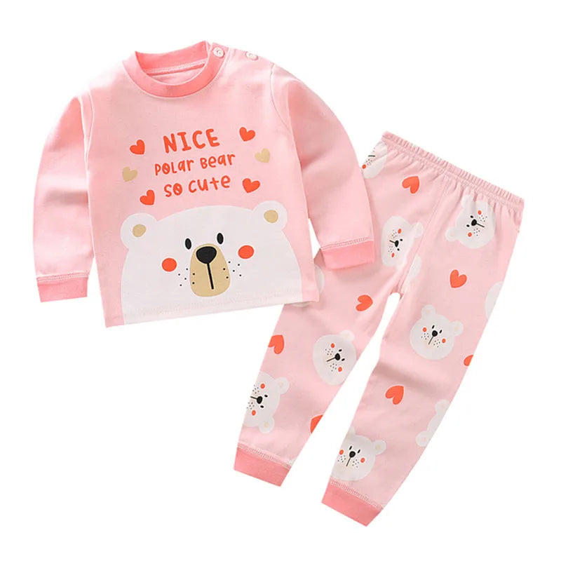 Baby Bubble children's kids clothes set featuring cartoon pajama pajamas and pants for boys and girls, suitable for autumn and winter sleepwear.